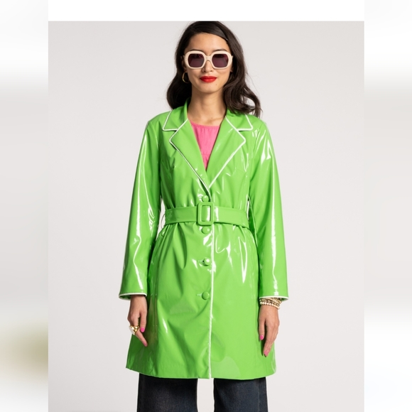 Frances Valentine Jackets & Blazers - Frances Valentine Morton Rain Coat Vegan Leather Green Oyster